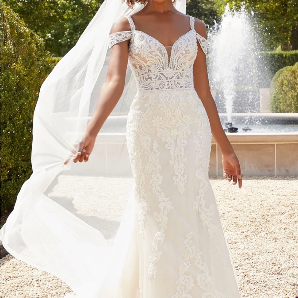 Mori Lee Off-Shoulder Lace Wedding Dress - Cream